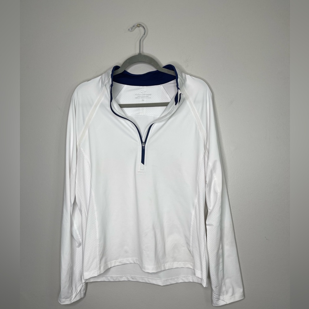 VineyardVines White performance Activewear 1/2 zip Breathable Golf Tennis top XL